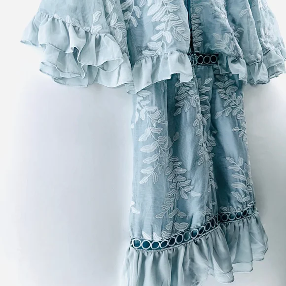 NWT SELFIE LESLIE Caspar Leafy Romantic EMBROIDERED DRESS Mod BABY BLUE WOMENS S - Picture 11 of 11